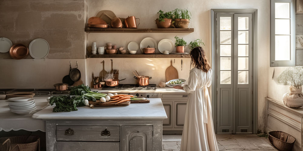 kuchnia angielska Farrow Ball Benjamin moore projekt sielskiej kuchni farmhouse projektowanie kuchni ciepłe wnętrza Projektozaur lacanche la cornue Bertazzoni