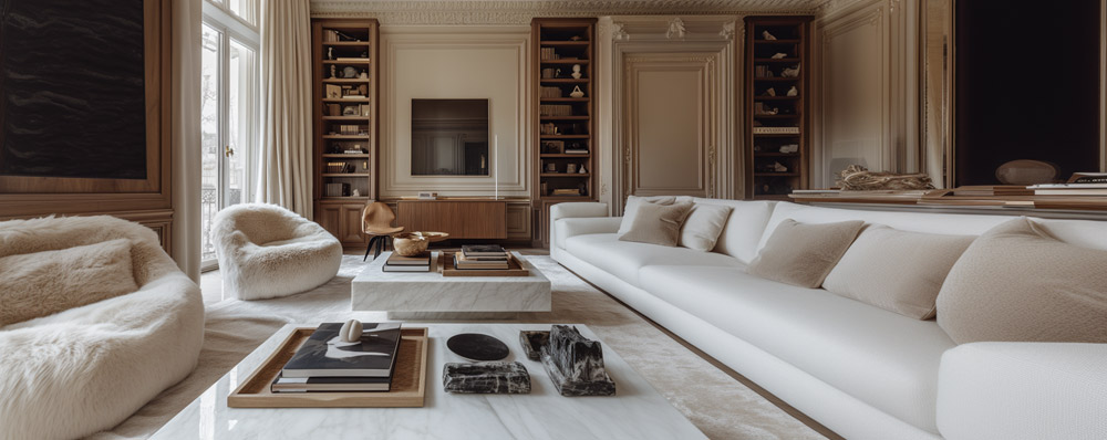 Salon z duszą francuskiego kominka, czyli metamorfoza 80 m² we Wrocławiu z marmurem Carrara i włoskimi meblami